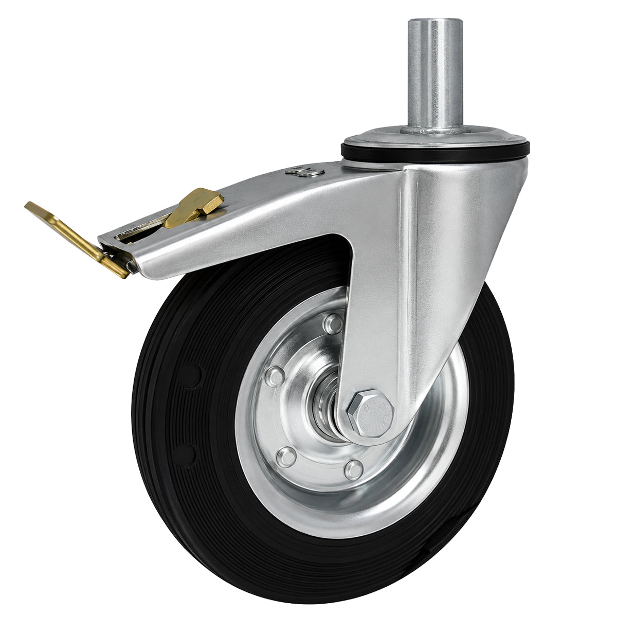 Metall-Gummiräder mit Befestigungsstift und Bremse Lenkrollen Ø200 mm Code: 66NH*27