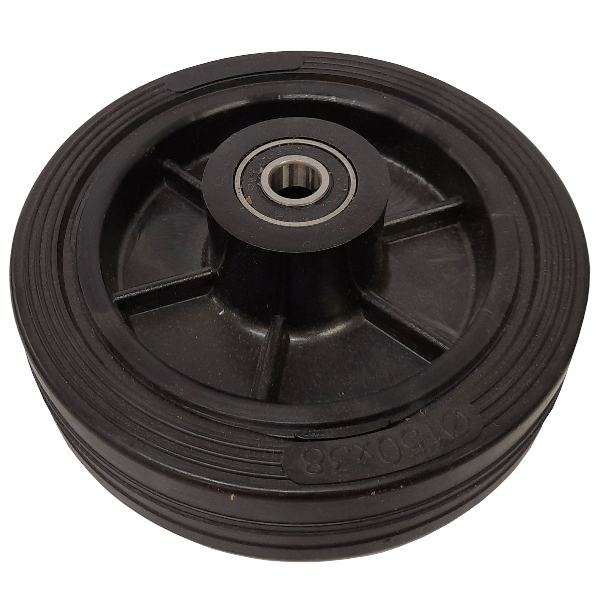 Rasenmäherrad 150 mm – Universal Ersatzrad aus Vollgummi mit Kugellager + Montage-Set, Code: K150LL*M8