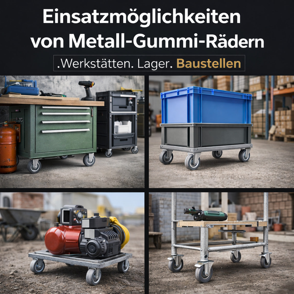 Metall-Gummiräder 80 mm mit Montage-Set – robuste Räder für Transport & Industrie Code: 2S