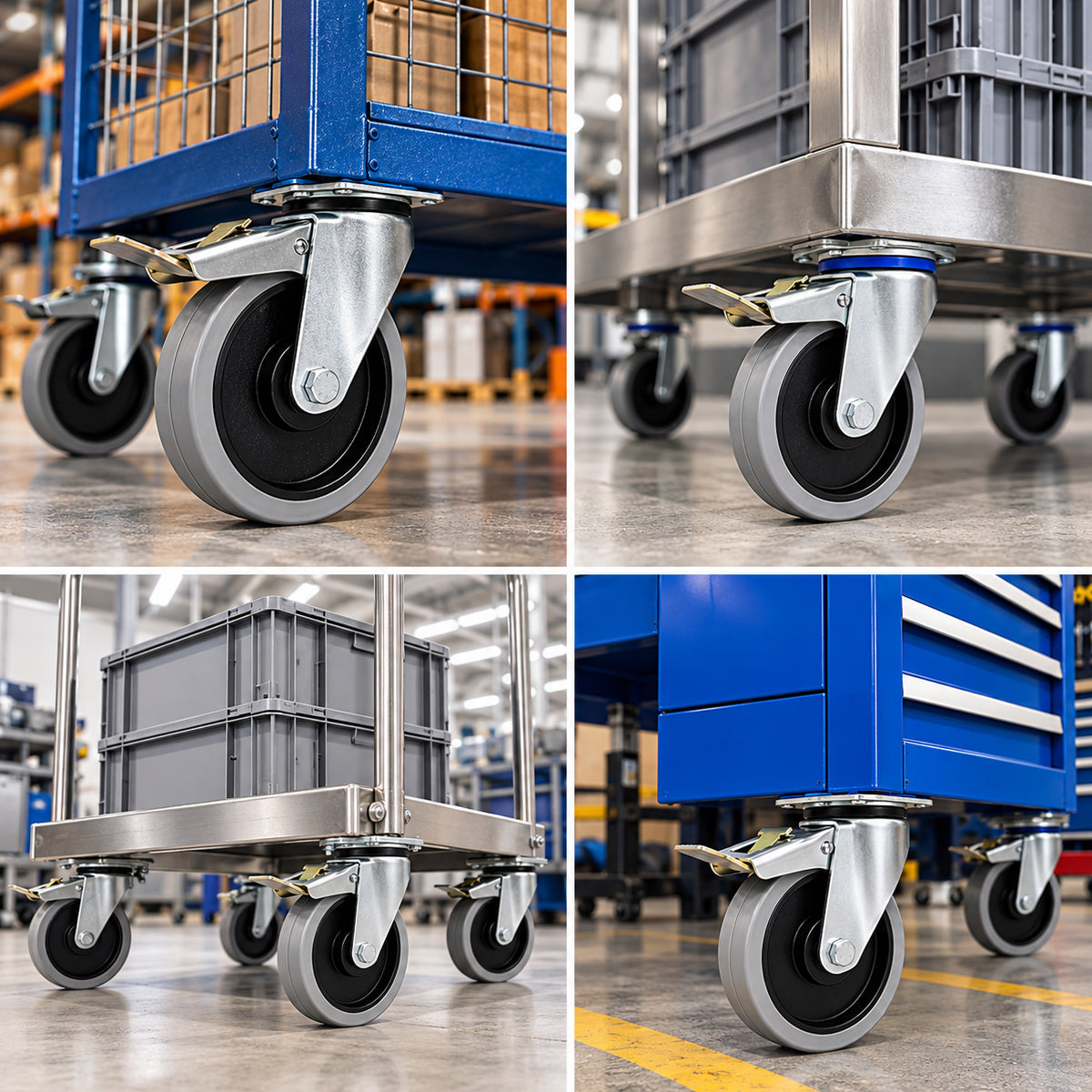 Polypropylen-Polyurethan-Rad mit schwenkbarem Gehäuse und Bremse für Transportwagen und Industrieanwendungen Ø100 mm Code: 15PPUH