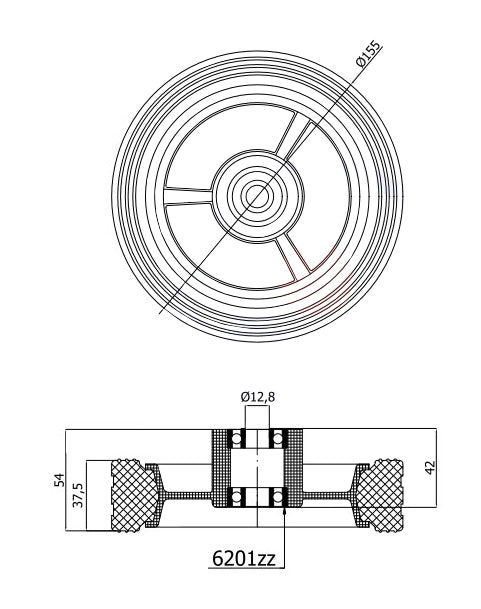 Rasenmäherrad 150 mm – Universal Ersatzrad aus Vollgummi mit Kugellager, Code: K150LL