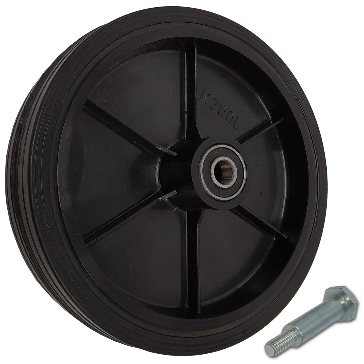 Rasenmäherrad 200 mm – Universal Ersatzrad aus Vollgummi mit Kugellager + Montage-Set, Code: K200LL*M10