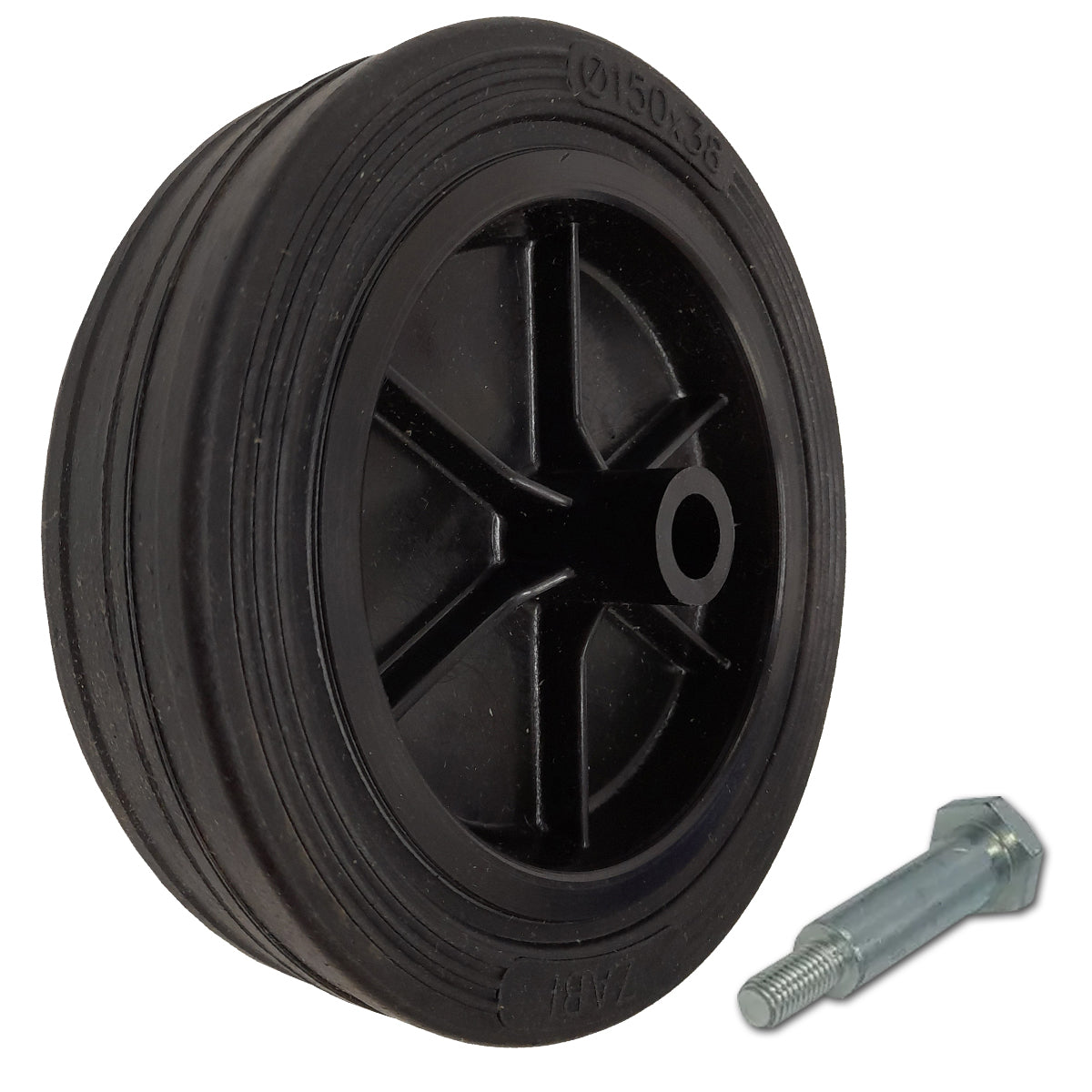 Rasenmäherrad 150 mm – Universal Ersatzrad aus Vollgummi + Montage-Set, Code: K150*M10