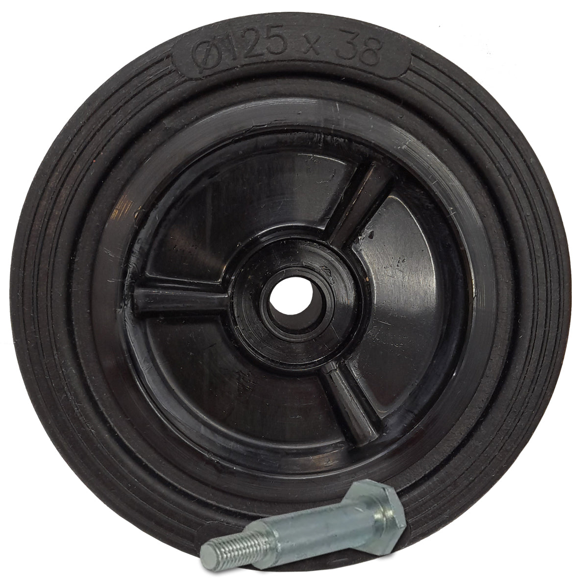 Rasenmäherrad 125 mm – Universal Ersatzrad aus Vollgummi + Montage-Set, Code: K125*M10