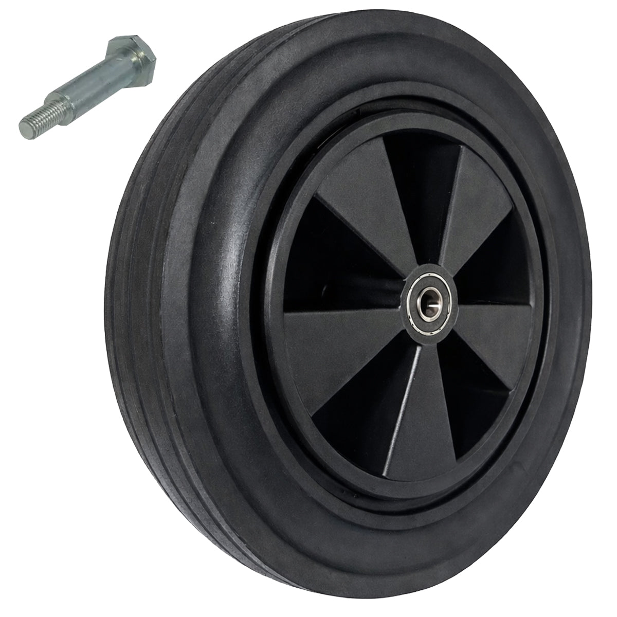 Rasenmäherrad 290 mm – Universal Ersatzrad aus Vollgummi mit Kugellager + Montage-Set, Code: K290LL*M10