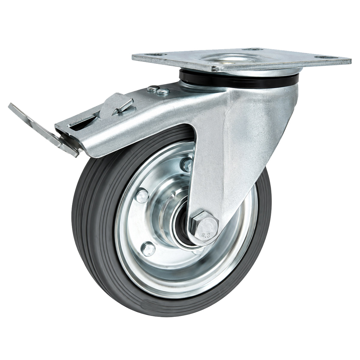 Metall-Gummiräder mit Befestigungsplatte und Bremse Lenkrolle Ø160 mm Code: 45NSLWH