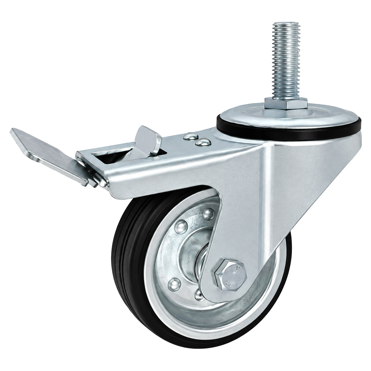 Metall-Gummiräder mit Befestigungsstift und Bremse Lenkrollen  Ø80 mm Code: 7H*M10