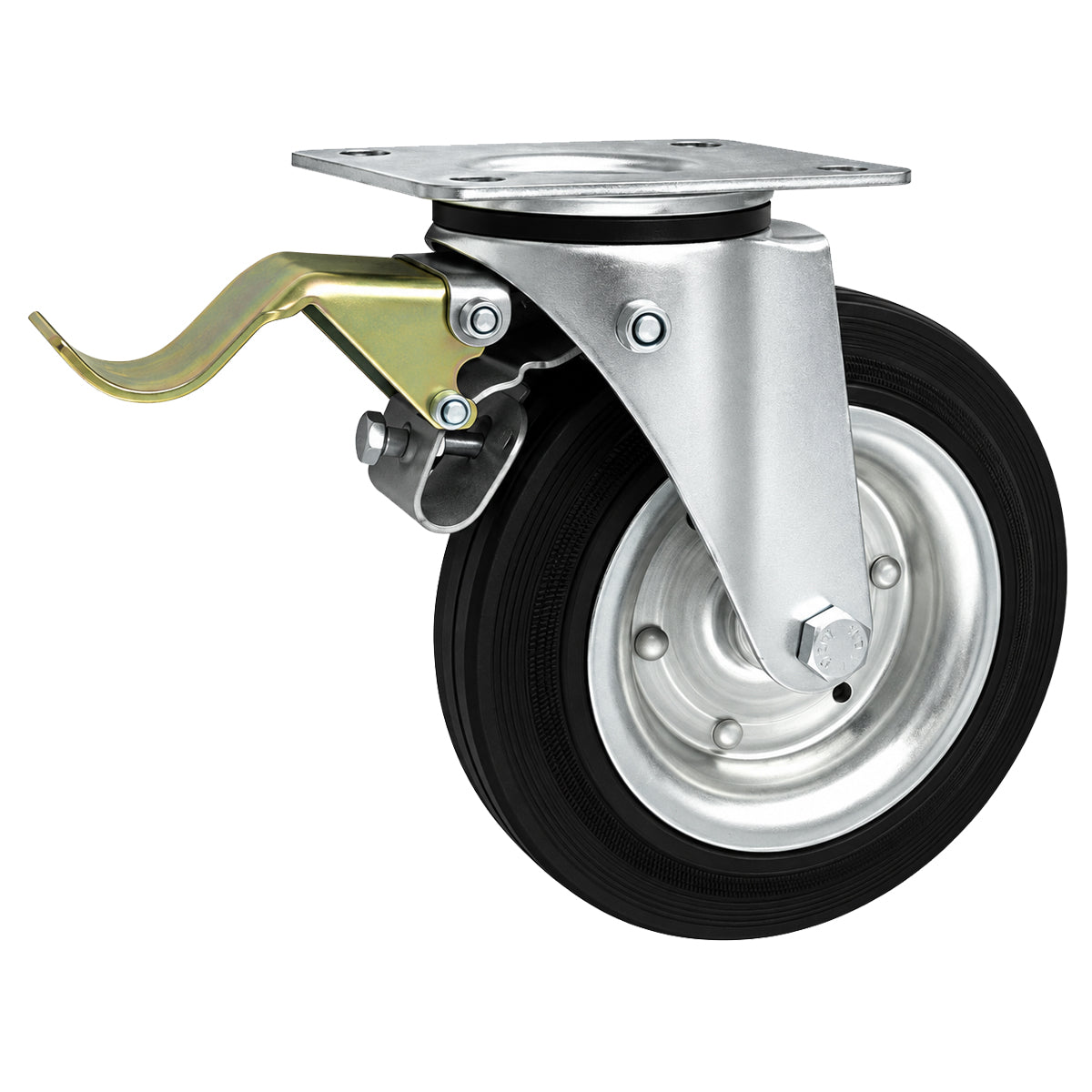 Metall-Gummiräder mit Befestigungsplatte und Bremse Lenkrolle Ø200 mm Code: 65H