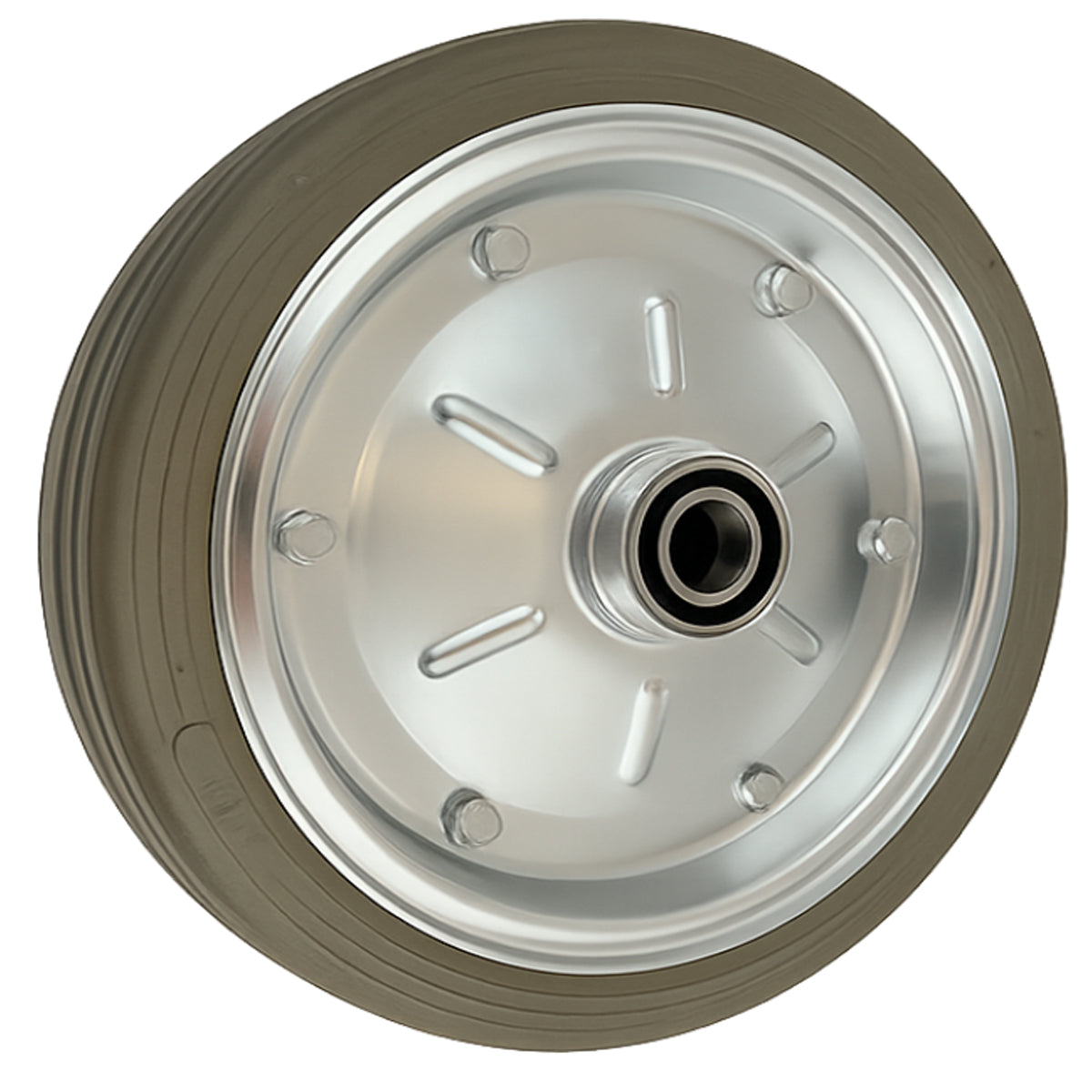Ersatzrad Ø300 mm – Graues, nicht abfärbendes Vollgummi Industrierad mit Kugellager für Transportwagen, Code: 100MLLS/25