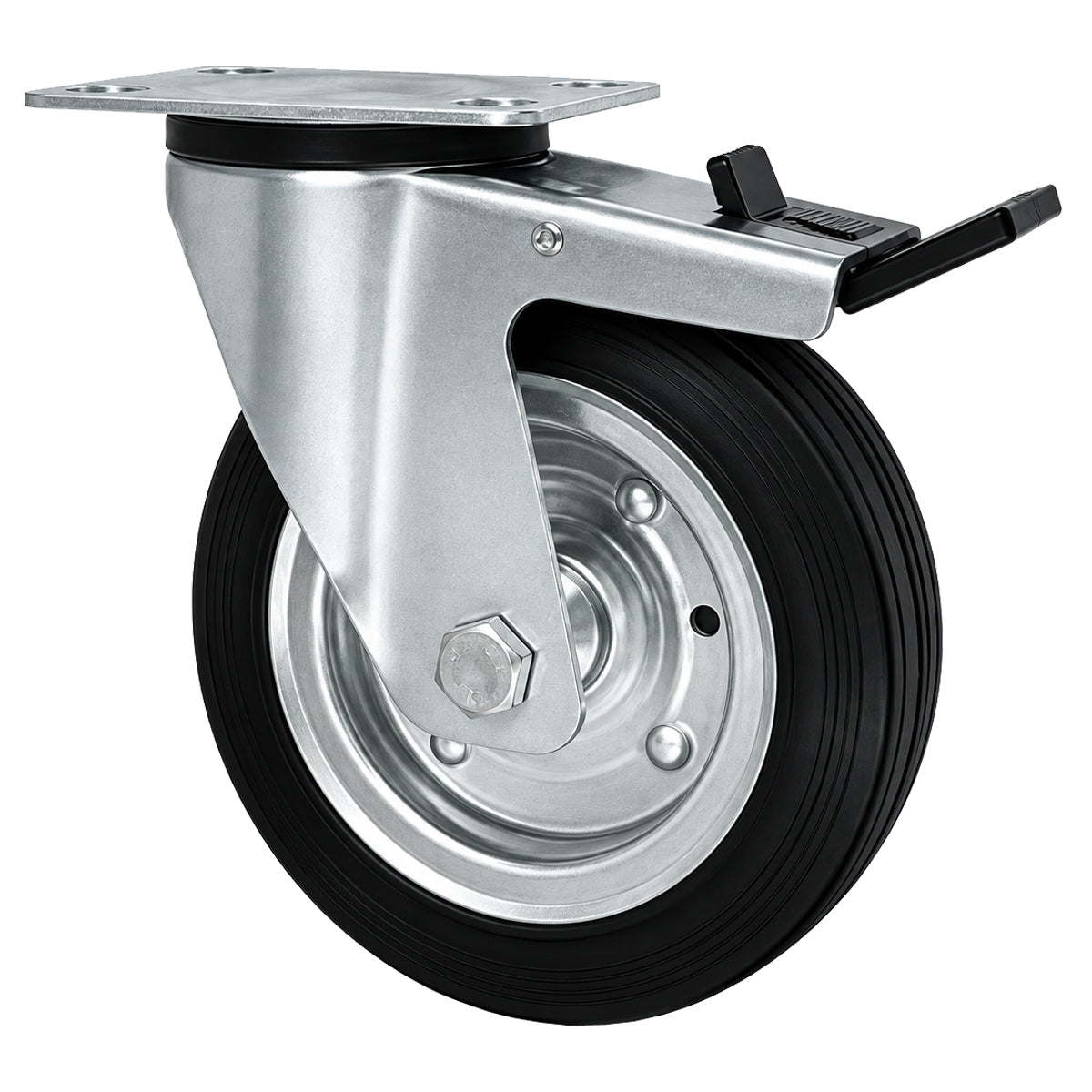 Metall-Gummiräder mit Befestigungsplatte und Bremse Lenkrolle Ø150 mm Code: 75MH