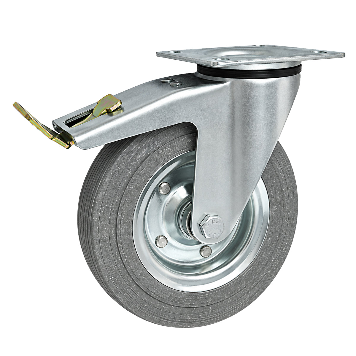 Metall-Gummiräder mit Befestigungsplatte und Bremse Lenkrolle Ø200 mm Code: 65NSWH