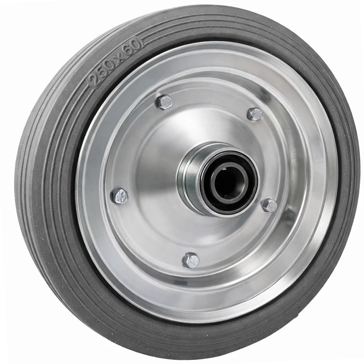 Ersatzrad Ø250 mm – Graues, nicht abfärbendes Vollgummi Industrierad mit Kugellager für Transportwagen, Code: 90LLS/30