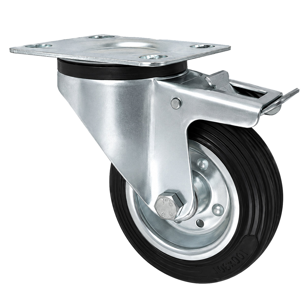 Metall-Gummiräder mit Befestigungsplatte und Bremse Lenkrolle Ø100 mm Code: 15H