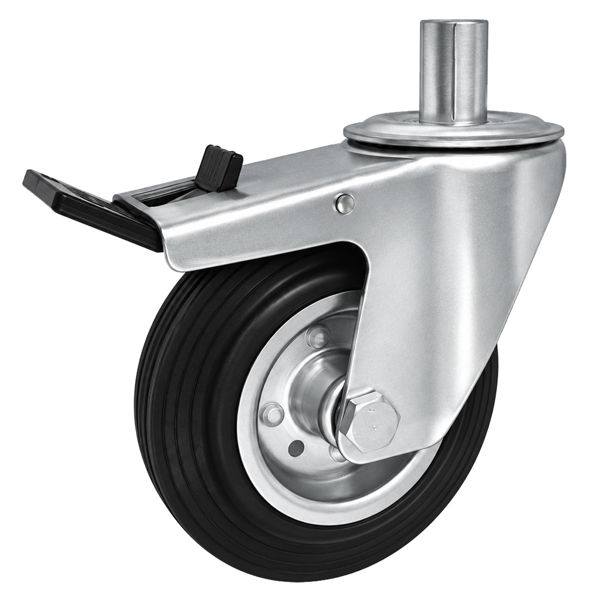 Metall-Gummiräder mit Befestigungsstift und Bremse Lenkrollen  Ø125 mm Code: 26MH*24
