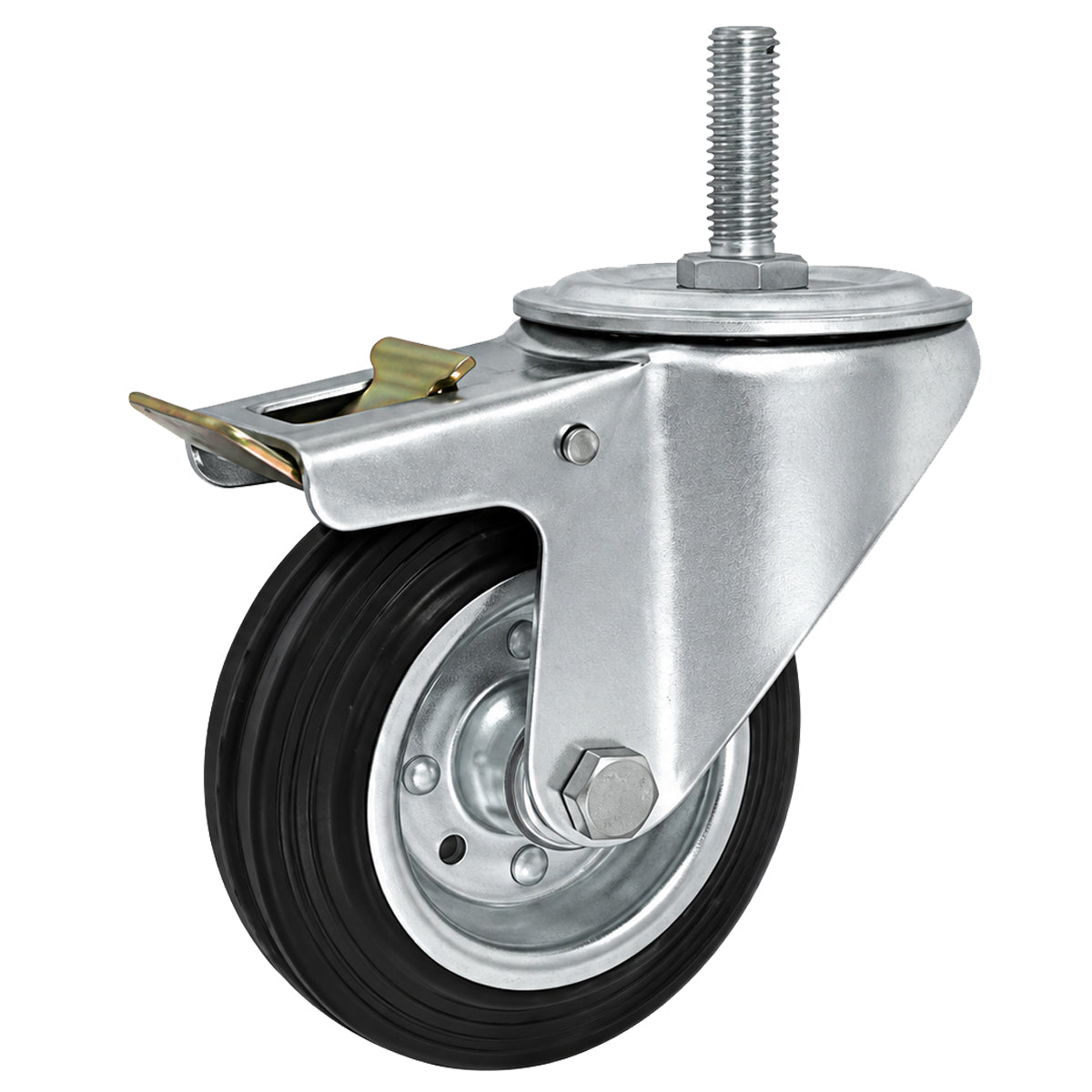 Metall-Gummiräder mit Befestigungsstift und Bremse Lenkrollen  Ø100 mm Code: 16H*M12