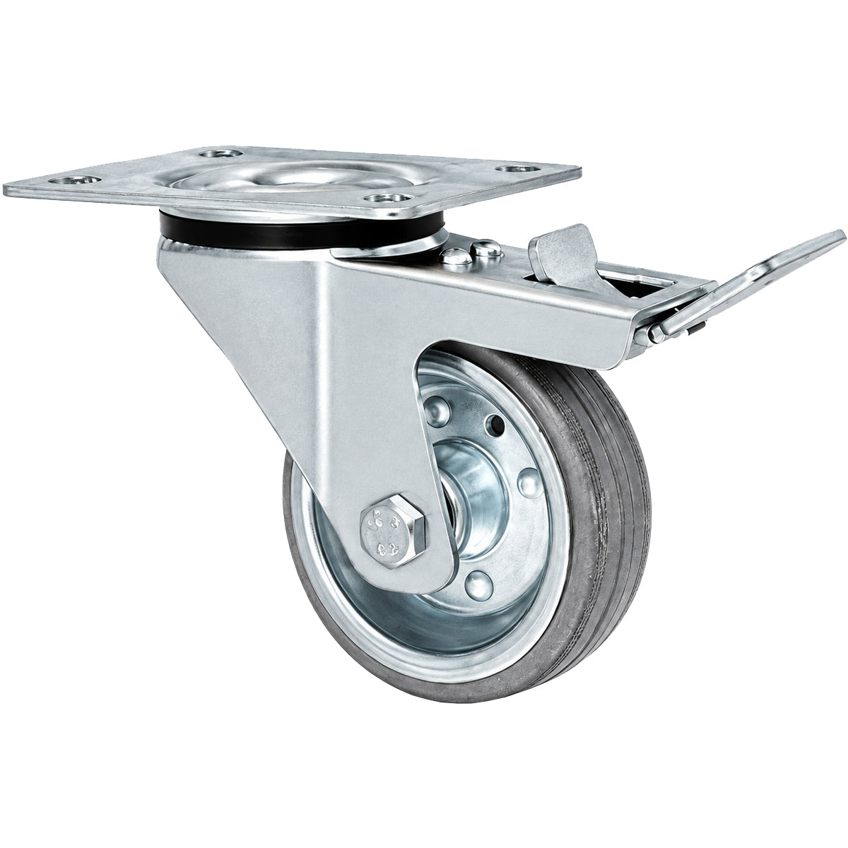 Metall-Gummiräder mit Befestigungsplatte und Bremse  Lenkrolle Ø80 mm Code: 6SH