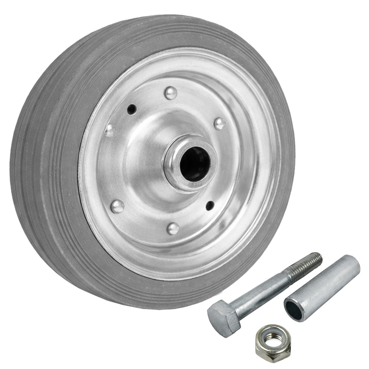 Metall-Gummiräder 200 mm mit Montage-Set – robuste Räder für Transport & Industrie Code: 61S