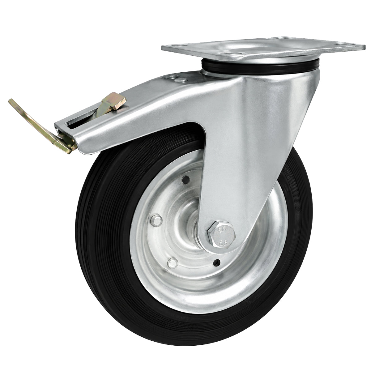 Metall-Gummiräder mit Befestigungsplatte und Bremse Lenkrolle Ø200 mm Code: 65WH
