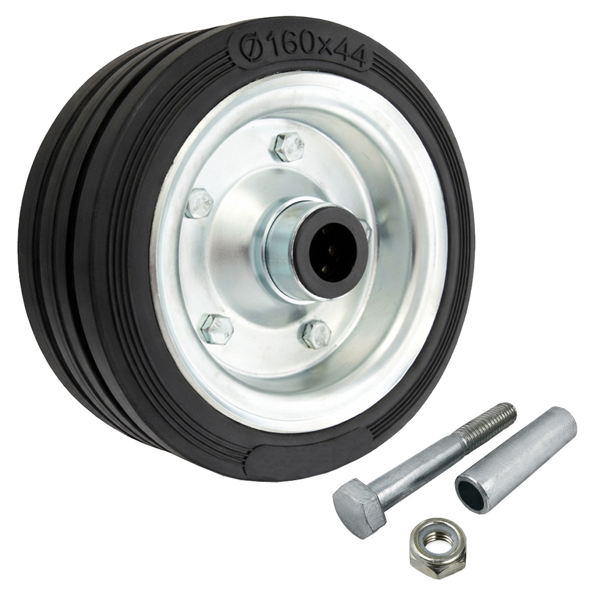 Metall-Gummiräder 160 mm mit Montage-Set – robuste Räder für Transport & Industrie Code: 41N