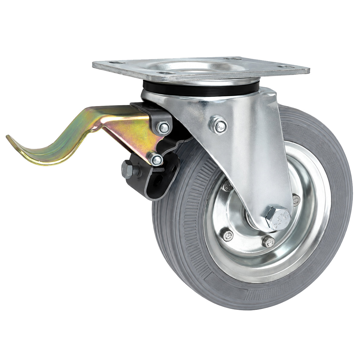 Metall-Gummiräder mit Befestigungsplatte und Bremse Lenkrolle Ø180 mm Code: 55NSH