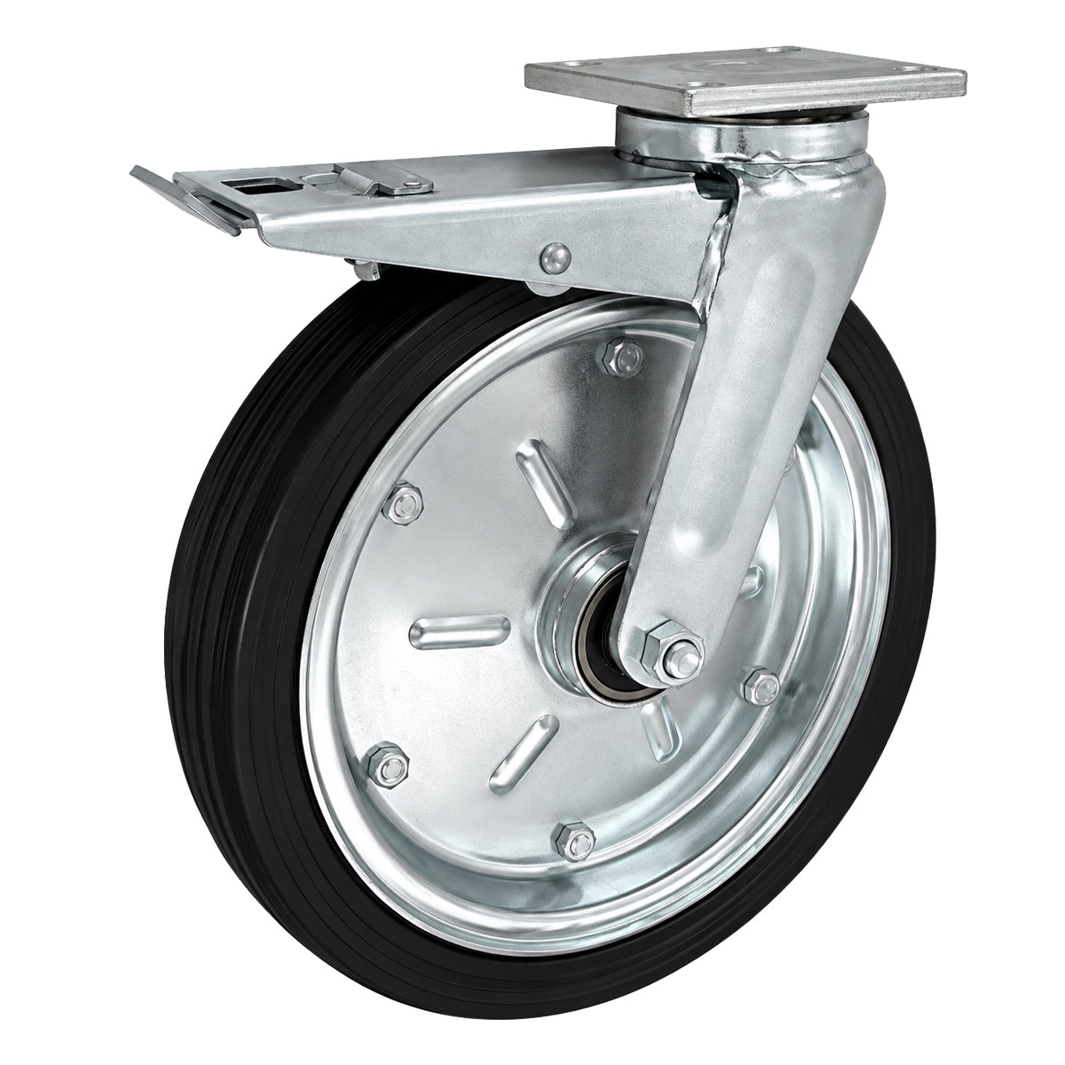 Metall-Gummiräder mit Befestigungsplatte und Bremse Lenkrolle Ø300 mm Code: 1005MLDH