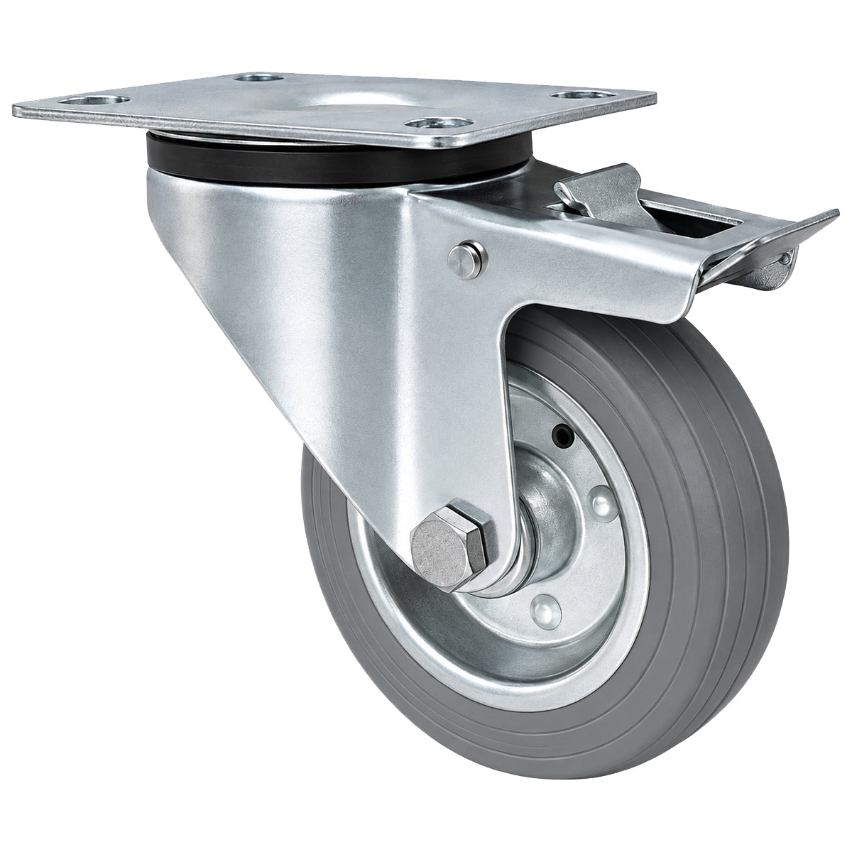 Metall-Gummiräder mit Befestigungsplatte und Bremse Lenkrolle Ø100 mm Code: 15SH