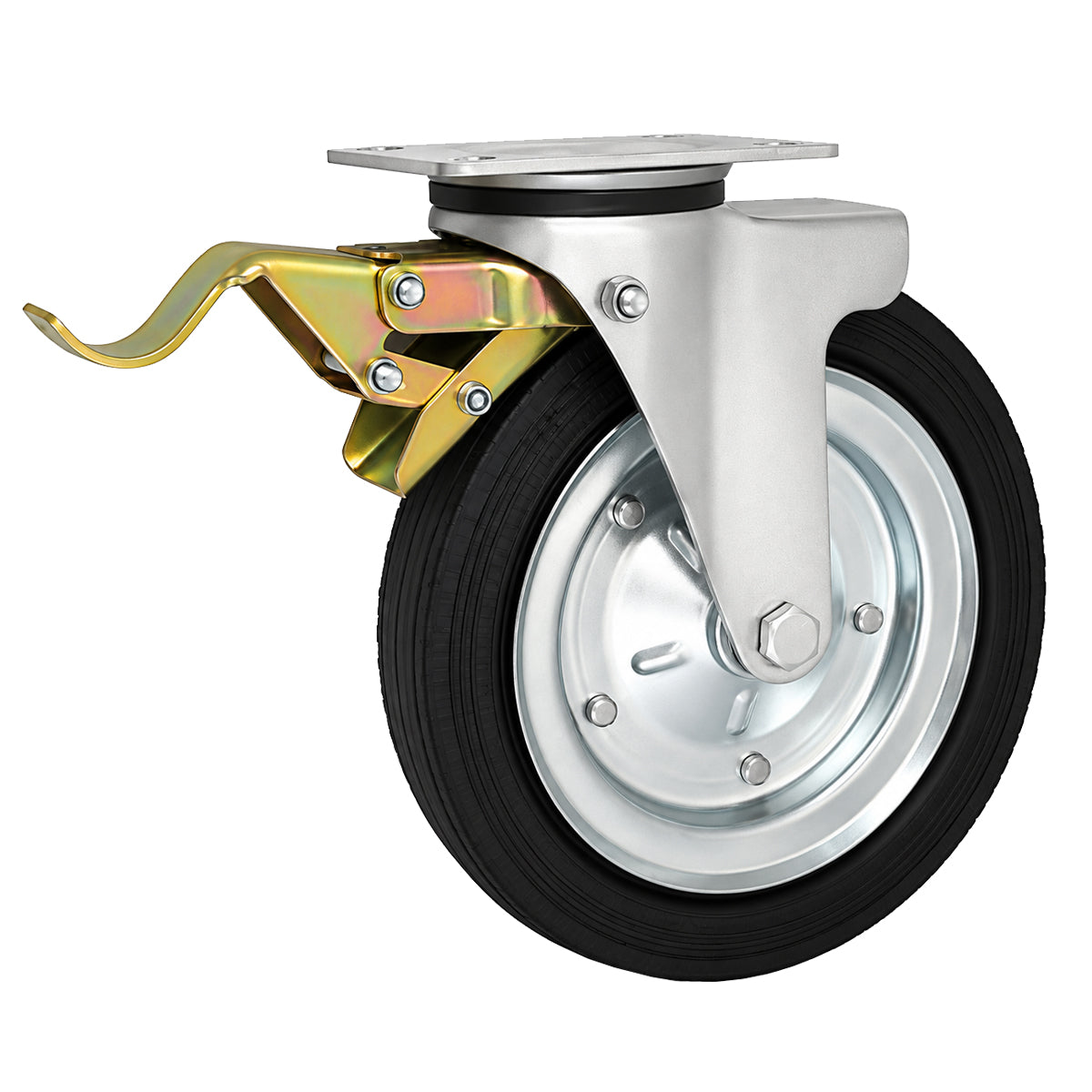Metall-Gummiräder mit Befestigungsplatte und Bremse Lenkrolle Ø250 mm Code: 95H