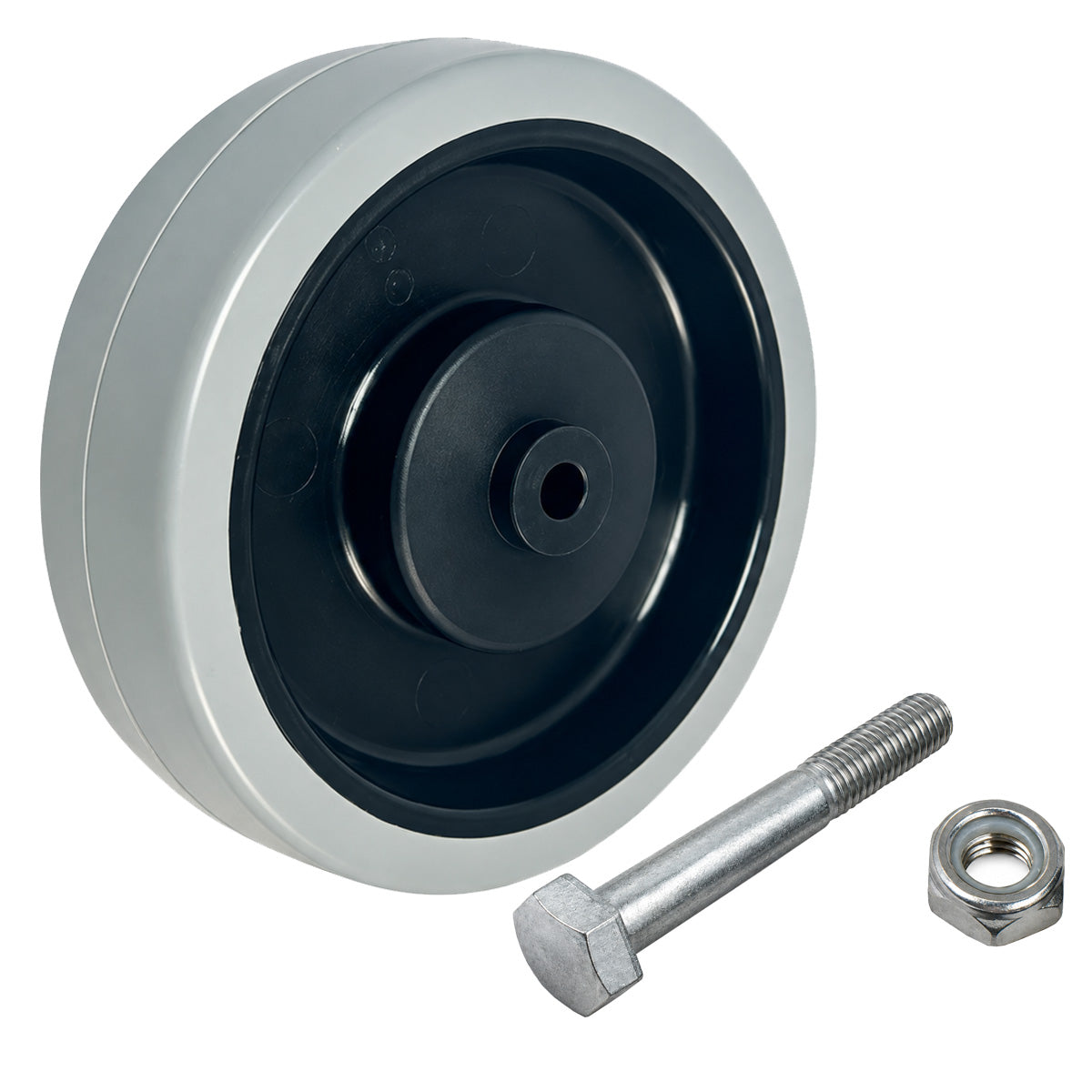 Polypropylen-Polyurethan-Rad mit Montagesatz für Transportwagen und Industrieanwendungen Ø125 mm Code: 21PPUŁX