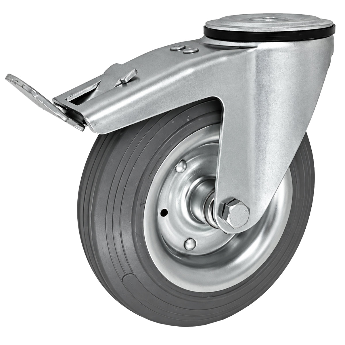 Metall-Gummiräder mit Befestigungsstift mit Zentralbohrung und Bremse Ø200 mm Code: 67SH