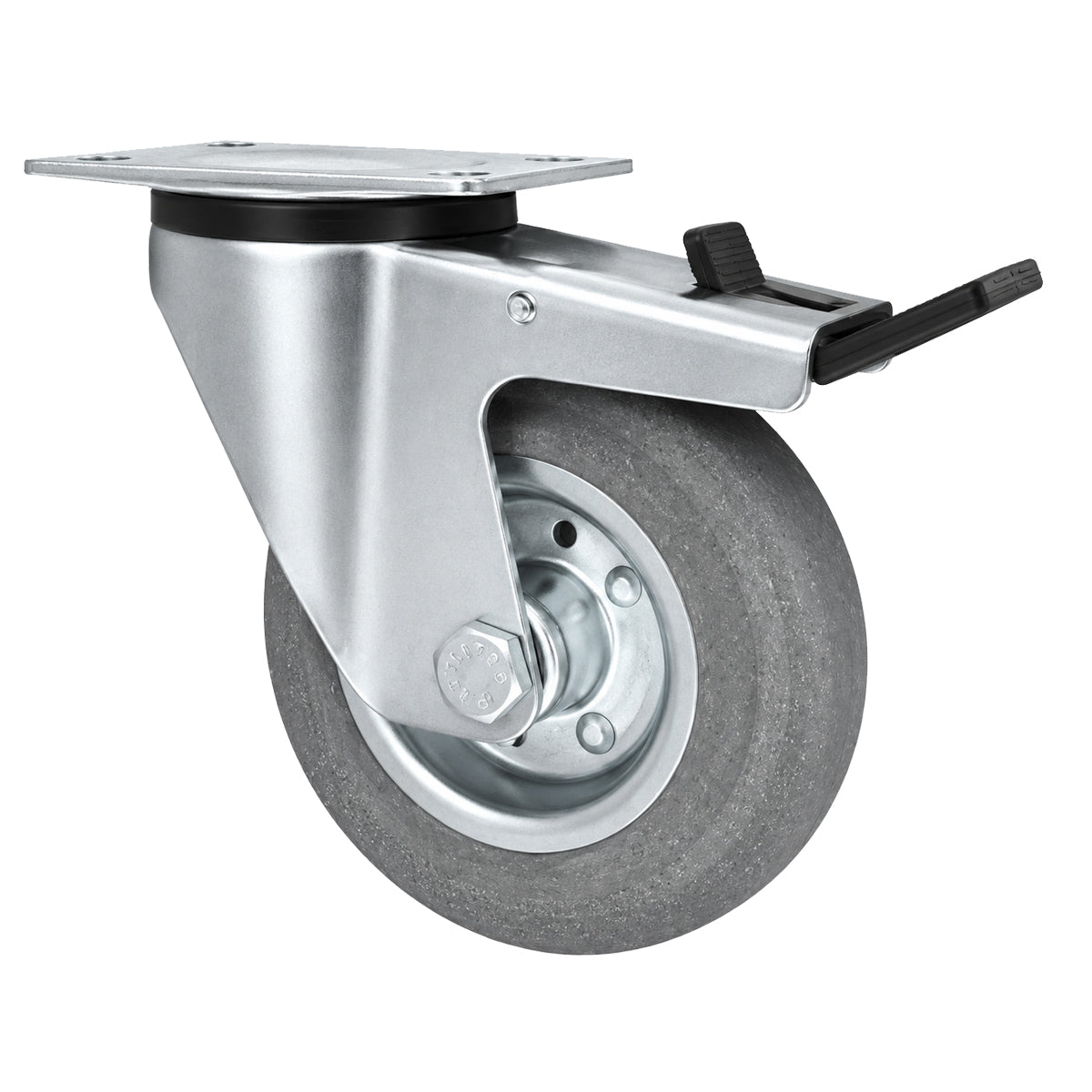 Metall-Gummiräder mit Befestigungsplatte und Bremse Lenkrolle Ø125 mm Code: 25MSH