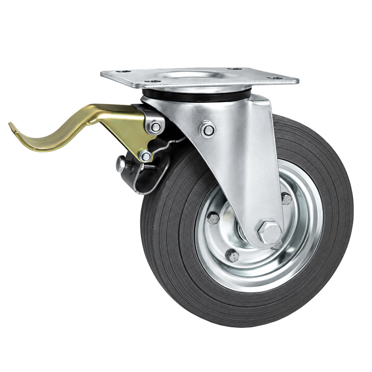 Metall-Gummiräder mit Befestigungsplatte und Bremse Lenkrolle Ø200 mm Code: 65NSH