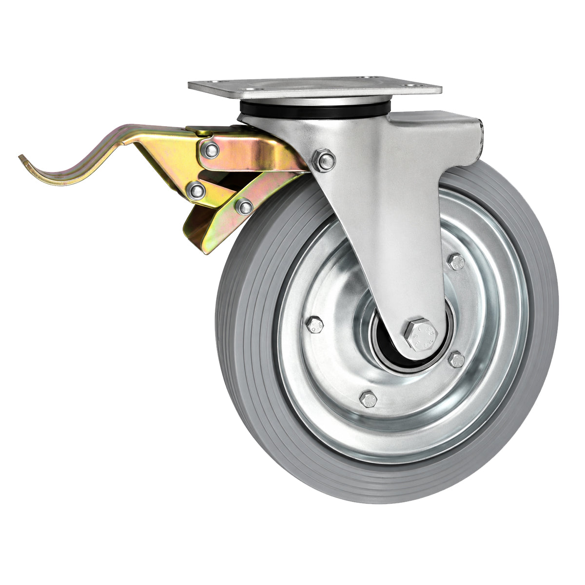 Metall-Gummiräder mit Befestigungsplatte und Bremse Lenkrolle Ø250 mm Code: 95LSH