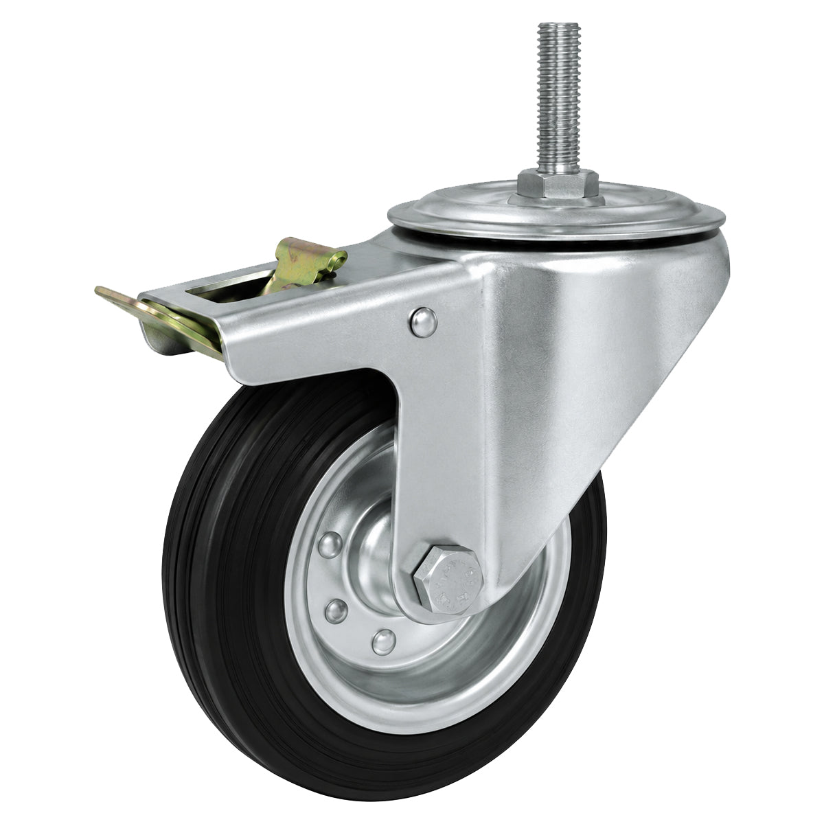 Metall-Gummiräder mit Befestigungsstift und Bremse Lenkrollen  Ø100 mm Code: 16H*M10