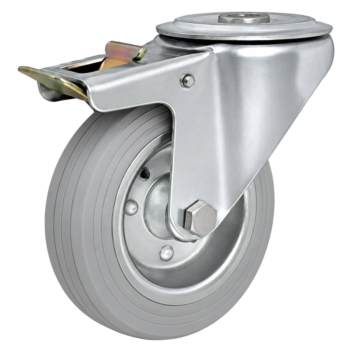 Metall-Gummiräder mit Befestigungsstift mit Zentralbohrung und Bremse Ø100 mm Code: 17SH/10