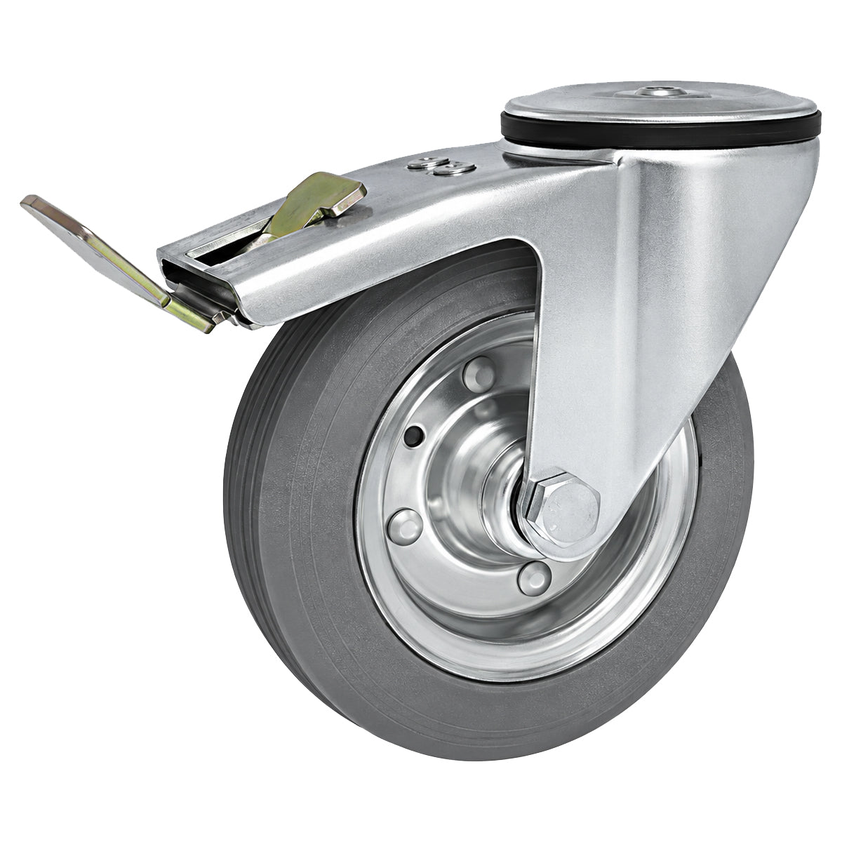 Metall-Gummiräder mit Befestigungsstift mit Zentralbohrung und Bremse Ø160 mm Code: 47SH