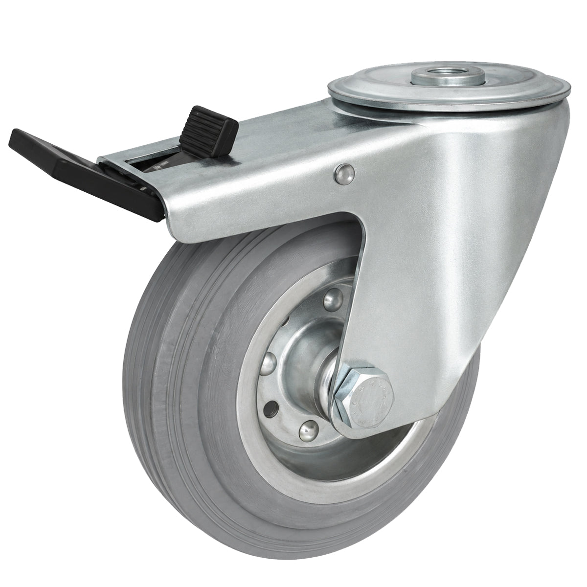 Metall-Gummiräder mit Befestigungsstift mit Zentralbohrung und Bremse Ø125 mm Code: 27MSH/10