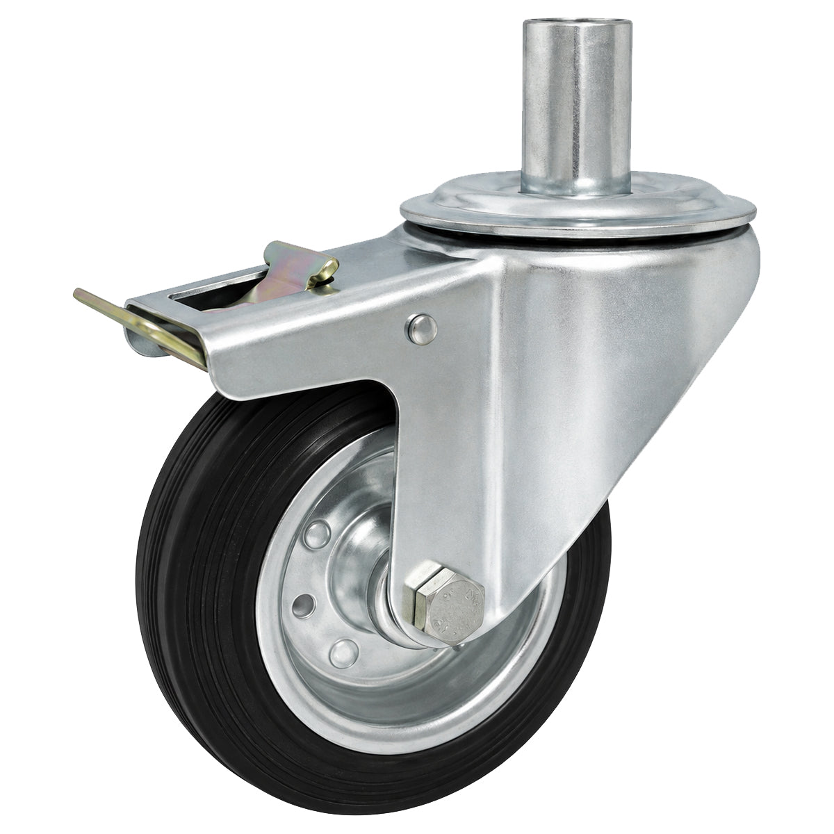 Metall-Gummiräder mit Befestigungsstift und Bremse Lenkrollen  Ø100 mm Code: 16H*24