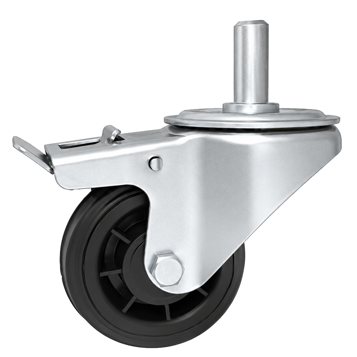 Kunststoff-Gummiräder mit Befestigungsstift und Bremse Lenkrollen  Ø80 mm Code: 7T9H*15