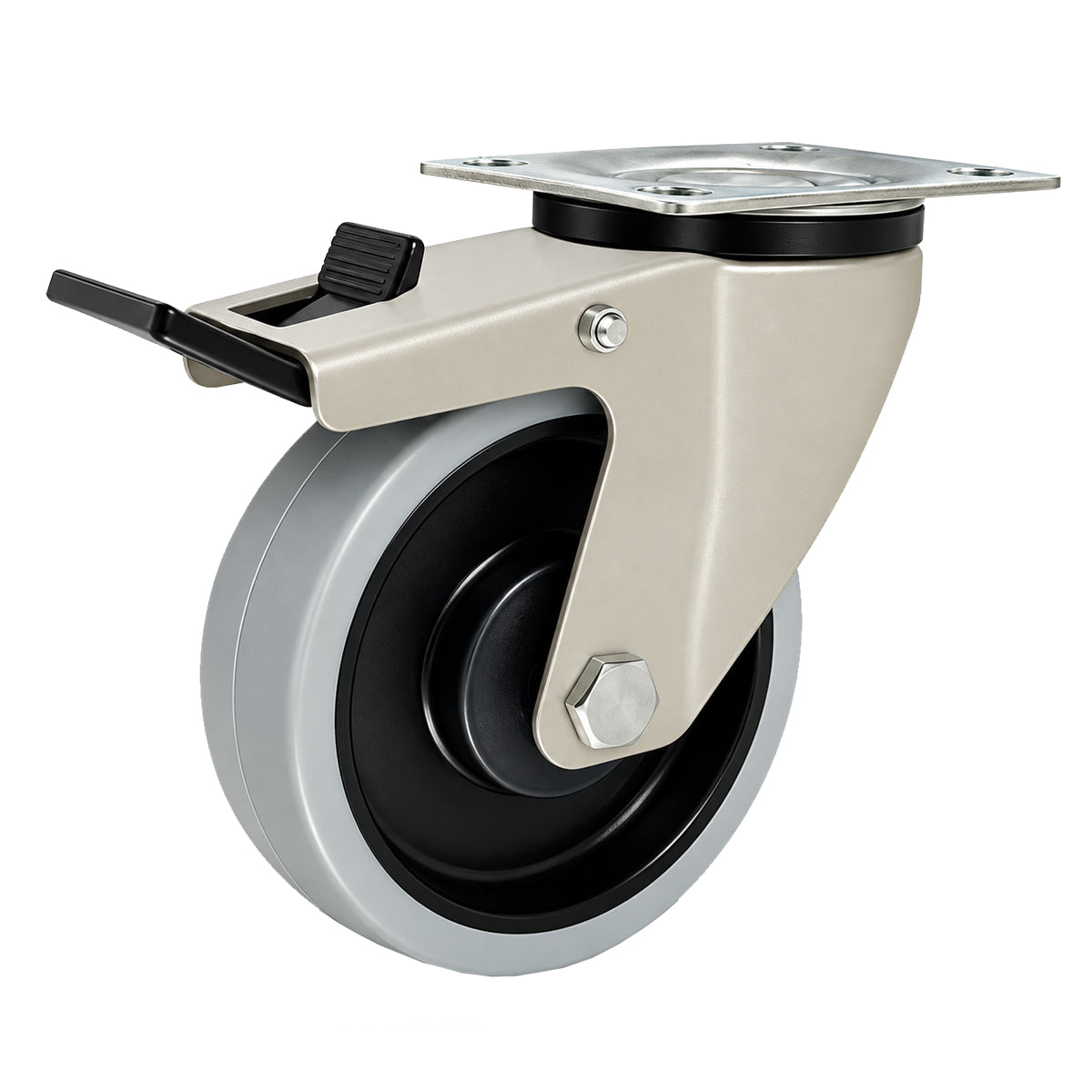 Polypropylen-Polyurethan-Rad mit schwenkbarem Gehäuse und Bremse für Transportwagen und Industrieanwendungen Ø125 mm Code: 25MPPUŁXH