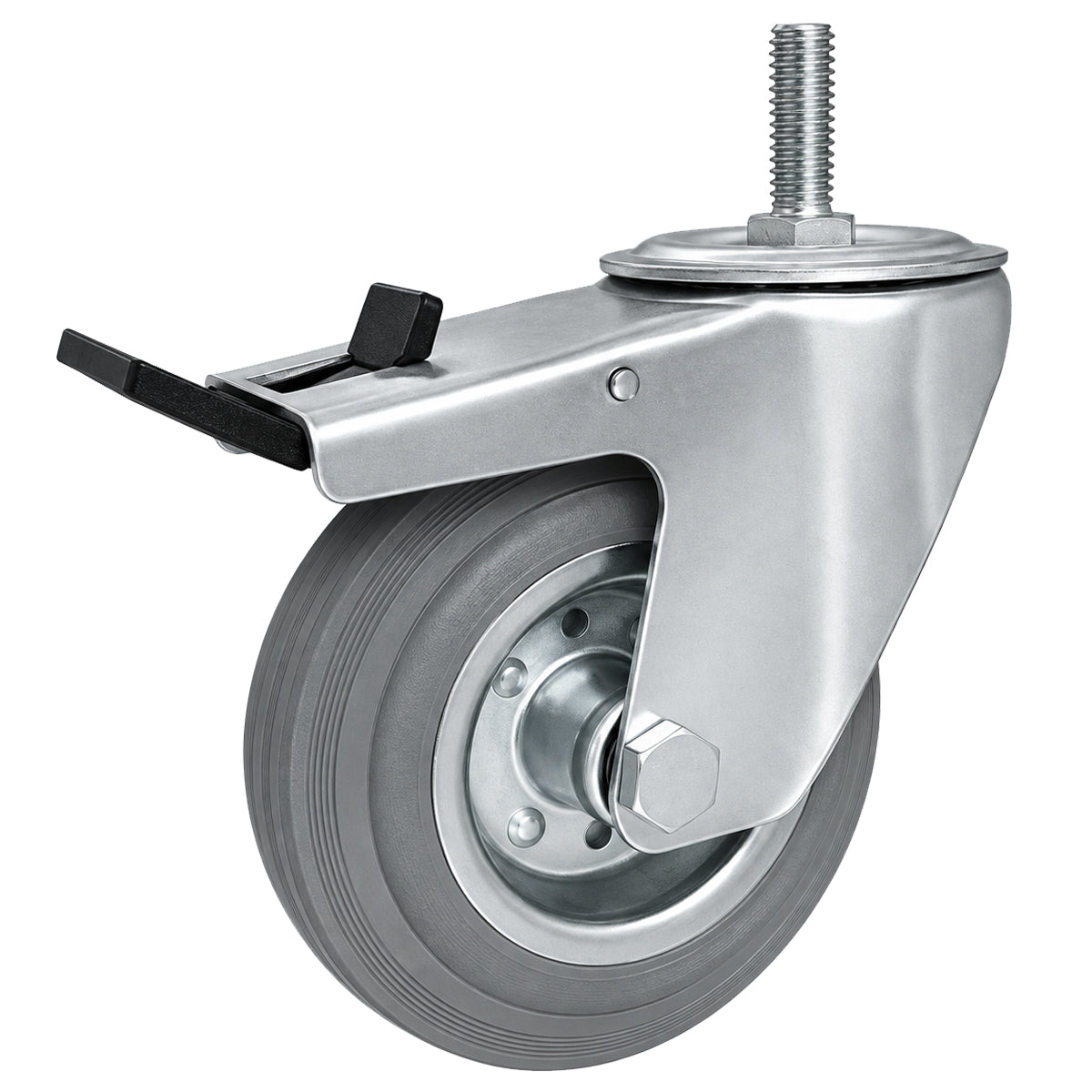 Metall-Gummiräder mit Befestigungsstift und Bremse Lenkrollen  Ø125 mm Code: 26MSH*M12