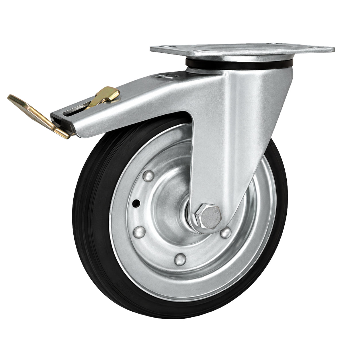 Metall-Gummiräder mit Befestigungsplatte und Bremse Lenkrolle Ø200 mm Code: 65RWH