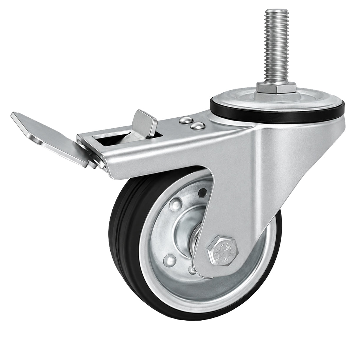 Metall-Gummiräder mit Befestigungsstift und Bremse Lenkrollen  Ø80 mm Code: 7H*M12