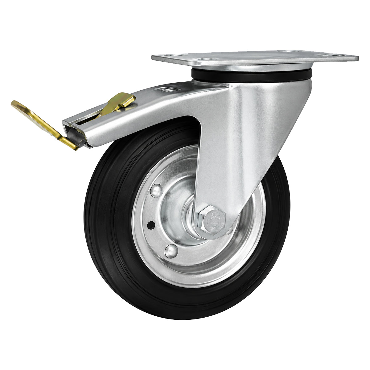 Metall-Gummiräder mit Befestigungsplatte und Bremse Lenkrolle Ø160 mm Code: 45WH