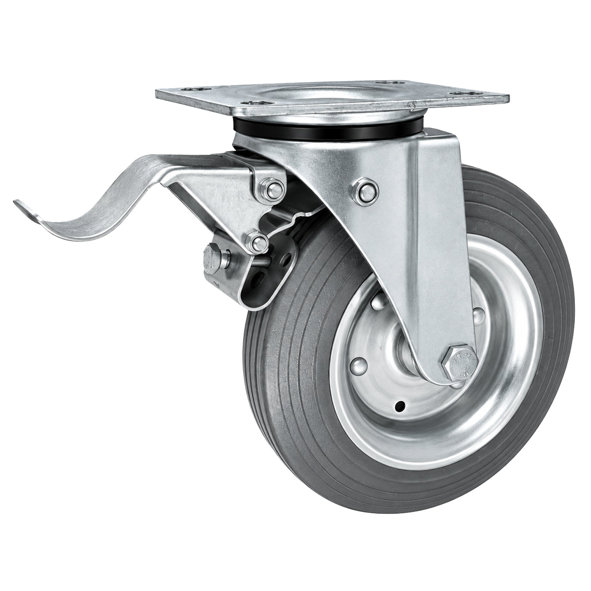Metall-Gummiräder mit Befestigungsplatte und Bremse Lenkrolle Ø200 mm Code: 65SH