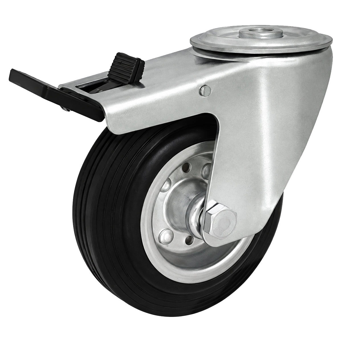 Metall-Gummiräder mit Befestigungsstift mit Zentralbohrung und Bremse Ø125 mm Code: 27MH