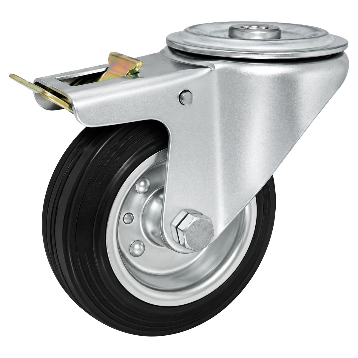 Metall-Gummiräder mit Befestigungsstift mit Zentralbohrung und Bremse Ø100 mm Code: 17H/10