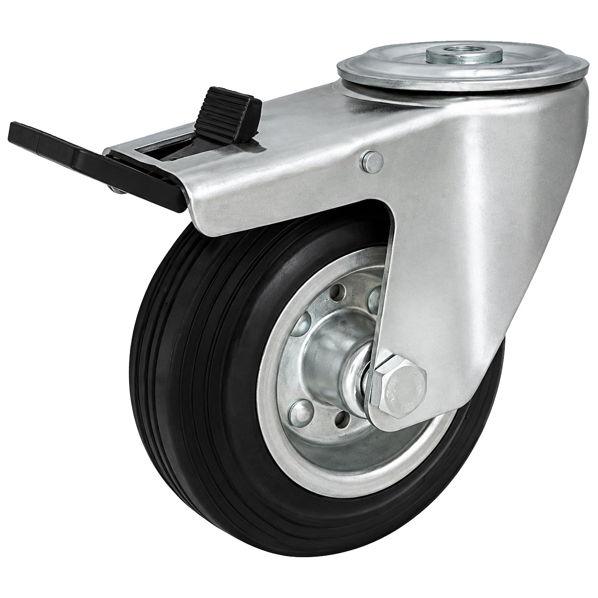Metall-Gummiräder mit Befestigungsstift mit Zentralbohrung und Bremse Ø125 mm Code: 27MH/10