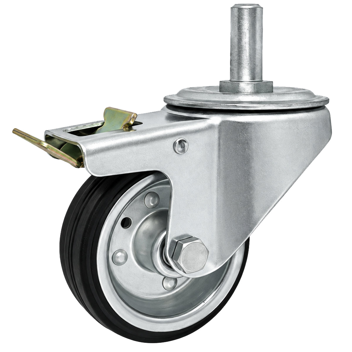 Metall-Gummiräder mit Befestigungsstift und Bremse Lenkrollen  Ø80 mm Code: 7H*15