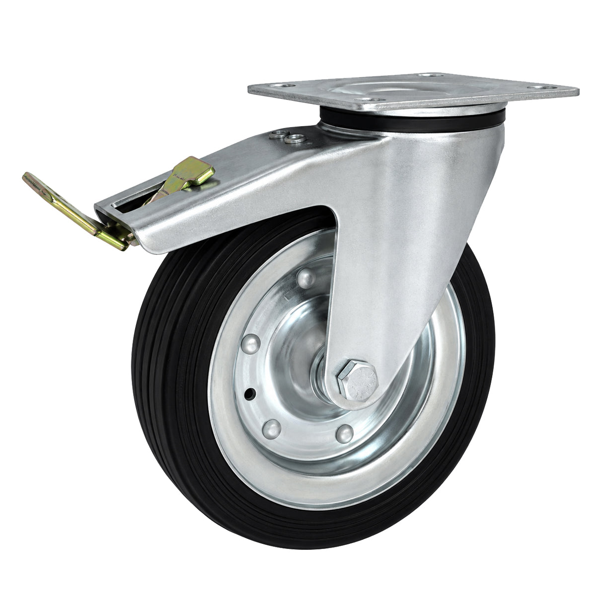 Metall-Gummiräder mit Befestigungsplatte und Bremse Lenkrolle Ø200 mm Code: 65FWH