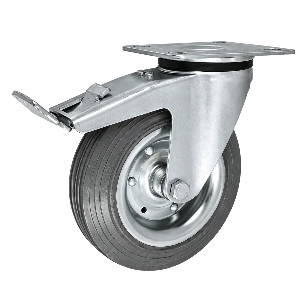 Metall-Gummiräder mit Befestigungsplatte und Bremse Lenkrolle Ø200 mm Code: 65SWH